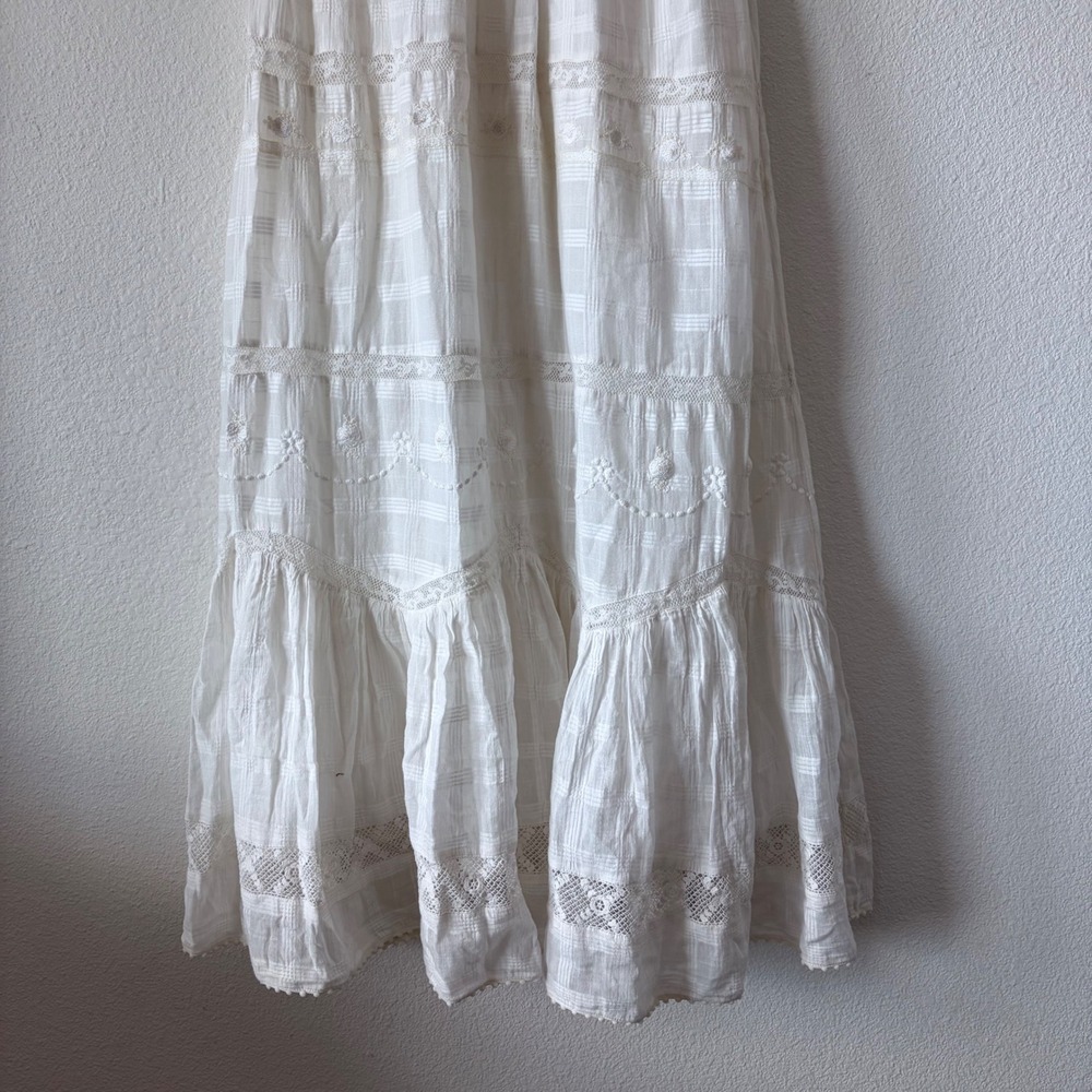 LoveShackFancy White Cotton Lace Maxi Dress Short Puff Sleeve V-Neck Size 2 - Picture 4 of 9